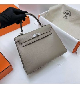 Kelly Chevre Ck81 Gris & T3 Rose Argent Matériel Phw 25cm à Plein fait à la Main