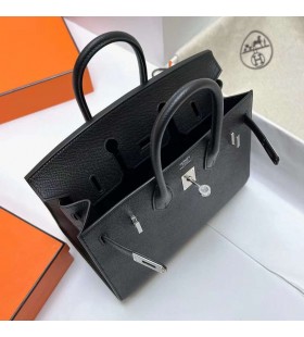 Birkin Epsom Sellier Ck89 Noir Argent Matériel Phw 25cm à Plein fait à la Main
