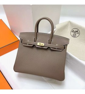 Birkin Togo Ck18 Etoupe Or Gris Matériel Ghw 25cm à Plein fait à la Main