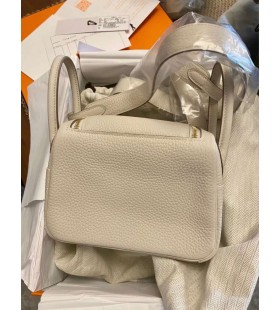 Mini Lindy Clemence Ck10 Blanc Crémeux Matériel d'Or Ghw 19cm Plein fait à la Main