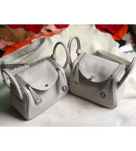 Mini Lindy Clemence Ck80 gris Perle-du Matériel d'Or Ghw 19cm Plein fait à la Main