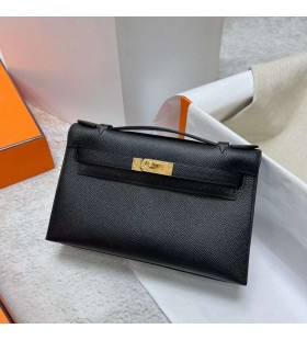 Mini Kelly Pochette d'Epsom Ck89 Or Noir Matériel Ghw 22cm Plein fait à la Main
