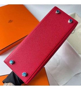 Kelly Epsom Q5 Rouge Vif d'Or Matériel Ghw 25cm à Plein fait à la Main