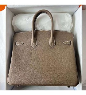 Birkin Togo Ck18 Etoupe Or Gris Matériel Ghw 25cm à Plein fait à la Main