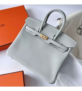 Birkin Togo 0W gris Cristal Matériel d'Or Ghw 25cm à Plein fait à la Main