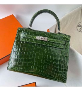 Kelly Brillant Nilo Crocodile V6 Jungle vert Argent Matériel Phw 25cm à Plein fait à la Main