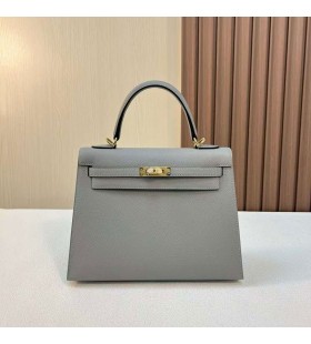 Kelly Epsom 8U Gris bleu Matériel d'Or 25cm Pleine Main Ghw