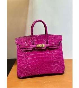 Birkin brillant alligator crocodile j5 Deep Purple rose d'Or Matériel 25cm Pleine Main Ghw