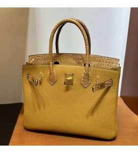 Birkin Togo et Brillant Niloticus couleur Caramel Matériel d'Or 30cm Pleine Main Ghw