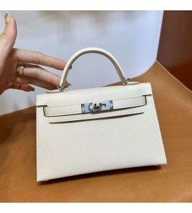 Sacs mini Kelly Epsom Ck10 Blanc crème en métal Argenté 19cm Pleine Main Phw