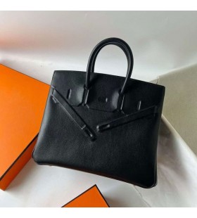 Birkin Ombre Swift Ck89 Noir Noir Argent Matériel 25cm Pleine Main Phw