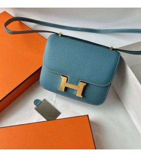 Constance Miroir d'Epsom Ck75 Denim bleu Mat&Atilde;&copy;riel d'Or 18cm Pleine Main Ghw