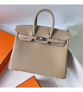 Birkin Togo S2 Lumière Kaki & 8w rouge à lèvres rose Argent Matériel 25cm Pleine Main Phw