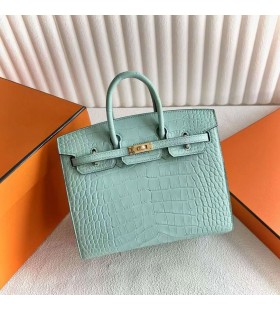 Birkin Sellier Mat Alligator 6U vert Menthe Matériel d'Or de 20 cm à Plein fait à la Main Ghw