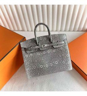 Birkin Sellier LÃ©zard 1B Primaire couleur Argent MatÃ©riel 20cm Pleine Main Phw