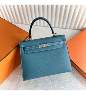 Kelly Epsom D2 bleu Denim Argent Matériel 25cm Pleine Main Phw