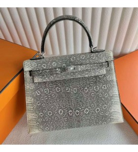 Kelly Lézard Naturel couleur Argent Matériel 25cm Pleine Main Phw