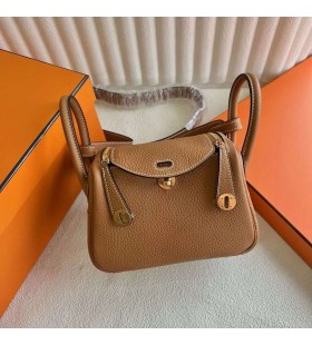 Mini Lindy Clemence 1H de l'Or Brun du Matériel d'Or 19cm Pleine Main Ghw