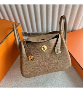 Sacs Lindy Mini Clemence 4B Kaki Brun Matériel d'Or 19cm Pleine Main Ghw