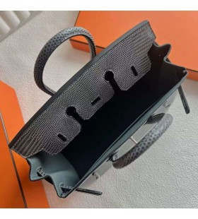 Birkin Lézard Ck84 Deep Gris Argent Hardware 25cm Pleine Main Phw