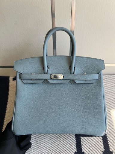 Birkin togo J7 Leinen Blau & khaki Silber Hardware PHW 25cm Volle Handgemachte