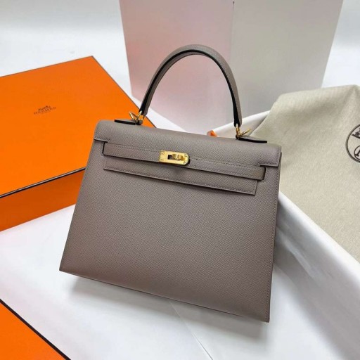 Kelly Epsom M8 gris ashpite Gold Hardware Ghw 25cm Volle Handgemachte