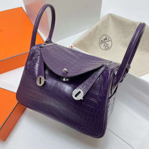 Lindy Matte Nilo Crocodile Ck95 Traube lila Silber Hardware Phw 26cm Volle Handgemachte