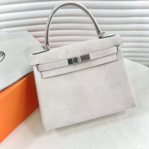 Kelly Wildleder Ck10 Cremig Weiß 28cm Siver Hardware Voll Handgemachte Phw