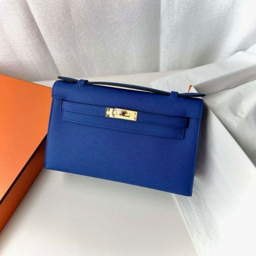 Mini Kelly Pochette Epsom 7T Hell-Blau-Gold-Hardware-22cm Voller Handgemachte Ghw