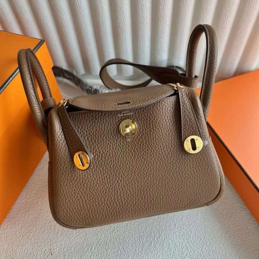 Taschen Mini Lindy Clemence 3G Kastanienbraun Gold Hardware 19cm Voll Handgemachte Ghw