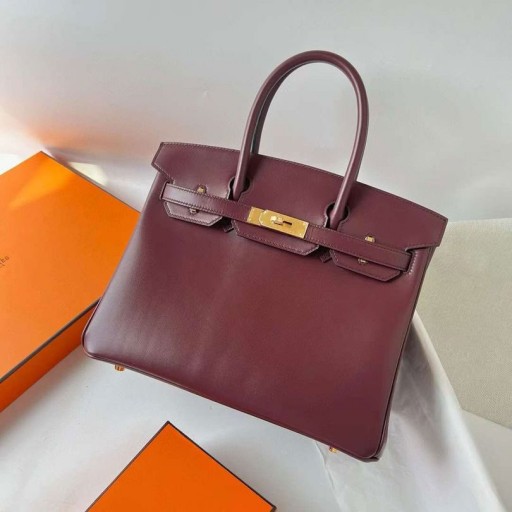 Birkin Boxcalf Ck57 Bordeaux rot Gold Hardware 30cm Volle Handgemachte Ghw