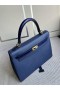 Kelly Berühren Epsom & glänzende Krokodil-Edelstein-blau-Gold-Hardware-25cm Volle Handgemachte