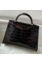 Mini Kelly Alligator Glänzend Schwarz 02-Silber-Hardware-19cm Volle Handgemachte