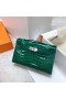 Mini Kelly Pochette Shiny Alligator-Krokodil-6Q jade grün, Silber Hardware Phw 22cm Volle Handgemachte