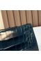 Taschen Kelly cut shiny alligator-Krokodil-1P dunkelblau-Silber-Hardware-31cm Voll Handgemachte Phw