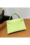 Mini Kelly Matte alligator-Krokodil-9R, Knospe, gelb, Silber Hardware-19cm Voll Handgemachte Phw