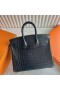 Birkin Matte Alligator Krokodil Ck89 Schwarz Silber Hardware-25cm Volle Handgemachte Phw