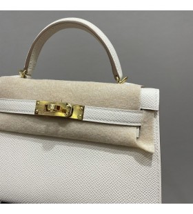 Mini-kelly-ll Epsom ck10 Cremig weiÃ-Gold-Hardware-GHW 19cm Volle Handgemachte