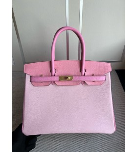 Chevre Birkin 3Q Cremige rosa & sakura pink-Gold-Hardware-GHW 30cm Volle Handgemachte