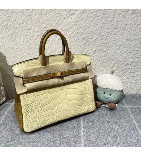 Birkin Matte Alligator Y1 Vanille Farbe & 1H brown Gold Hardware 25cm Volle Handgemachte