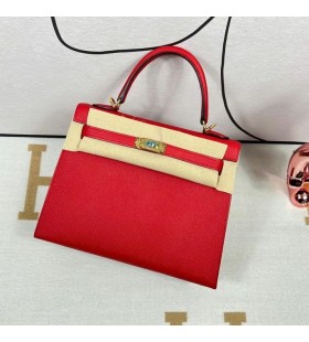 Kelly Epsom Q5 Helle rot Gold Hardware GHW 25cm Volle Handgemachte