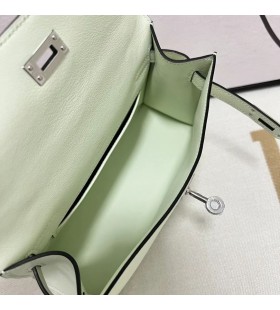 Mini Kelly Pochette Swift 0S Licht grün Silber Hardware-22cm Volle Handgemachte