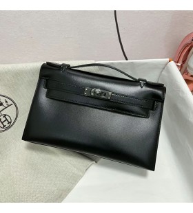 Mini Kelly Pochette Ck89 Black Box black buckle 22cm Volle Handgemachte