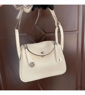 Mini-Lindy swift-i2-Creamy white & Sesam-gelb Silber-Hardware Phw 19cm Volle Handgemachte