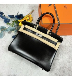 Birkin Box Ck89 Schwarz Silber Hardware Phw 30cm Volle Handgemachte