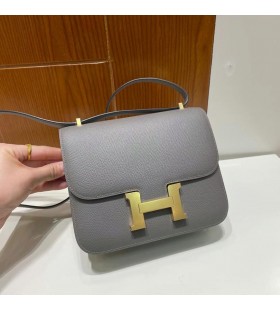 Constance Epsom 0L-Grau-Gold-Hardware-18cm Volle Handgemachte