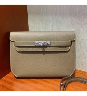 Kelly depeches Epsom Ck18 Etoupe Grau Silber Hardware-25cm Volle Handgemachte