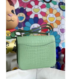 Constance Matte Alligator 6u Neue Mint grün Kristall Schnalle PHW 24cm Volle Handgemachte