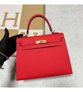 Kelly Epsom S3 Hell-Rot-Gold-Hardware-25cm Volle Handgemachte