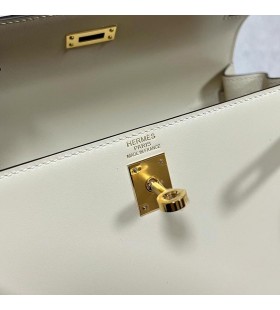 Kelly Boxcalf i2 Cremig WeiÃ-Gold-Hardware-25cm Volle Handgemachte